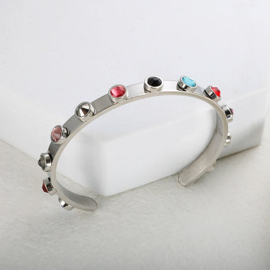Série de bracelets bangles colorés très prisée, en acier inoxydable de haute qualité, résistant à l'eau, ornés de cristaux arc-en-ciel. Bijoux attrayants