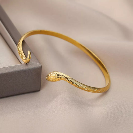 Bracelet serpent pour femmes en acier inoxydable plaqué or, à ouverture. Bijou esthétique animalier